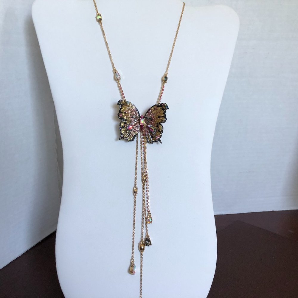 Gold-Tone Bead & Butterfly Lariat Necklace